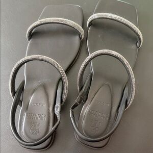 Brunello Cucinelli Elegant Black Sandals with monilli Trim